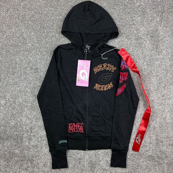 Tops - NWT Vintage Y2K Super G Hoodie Womens S Black Ready Action‎ Hein Gericke Grunge